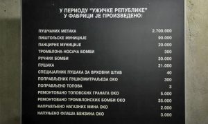 Tabla sa postavke u Narodnom muzeju koja potvrđuje da je proizvedeno 30 000 bombi
