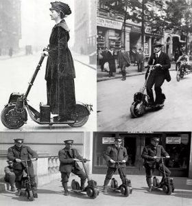 Foto kolaž koji prati deo priče iz istorije električnog trotineta