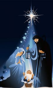 Ilustracija koja prati priču o jelki koja je poklonila zvezdu malom Isusu