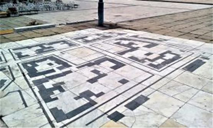 Mermerni mozaik koji predstavlja deo Donje varoši zvane “Žitni pijac”